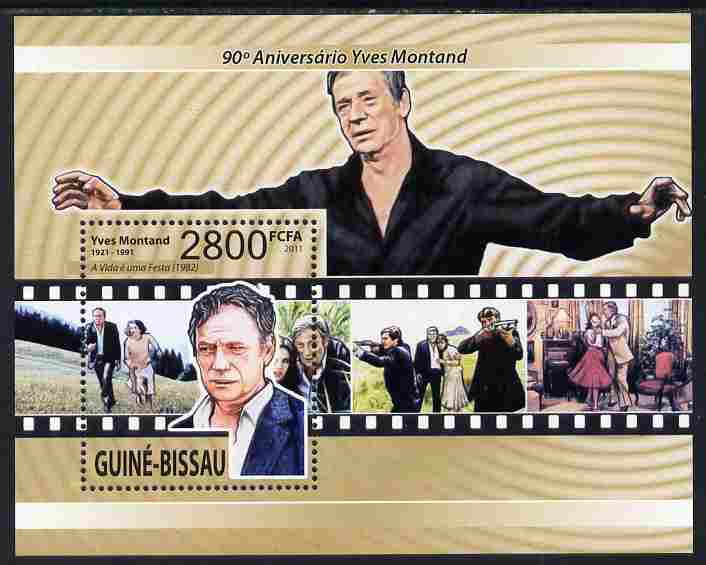 Guinea - Bissau 2011 90th Birth Anniversary of Yves Montand perf m/sheet unmounted mint, stamps on personalities, stamps on films, stamps on cinema, stamps on movies