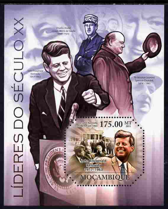 Mozambique 2011 Leaders of the 20th Century #1 perf m/sheet unmounted mint, stamps on personalities, stamps on churchill, stamps on constitutions, stamps on  ww2 , stamps on masonry, stamps on masonics, stamps on kennedy, stamps on usa presidents, stamps on americana, stamps on de gaulle, stamps on  ww2 , stamps on militaria