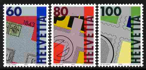 Switzerland 1993 150th Anniversary of Swiss Postage Stamps perf set of 3 unmounted mint SG 1259-61, stamps on stamp centenaries, stamps on stamp on stamp, stamps on stampon, stamps on stamp centenary