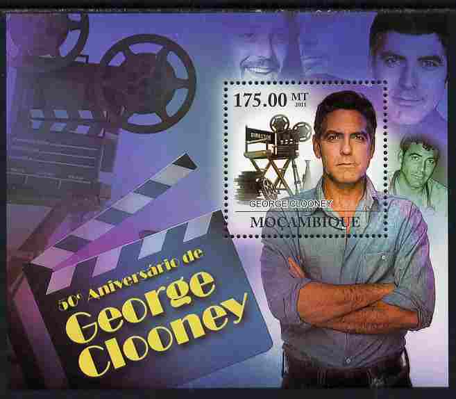 Mozambique 2011 50th Birth Anniversary of George Clooney perf s/sheet unmounted mint Michel BL 443, stamps on , stamps on  stamps on personalities, stamps on  stamps on films, stamps on  stamps on movies, stamps on  stamps on cinema