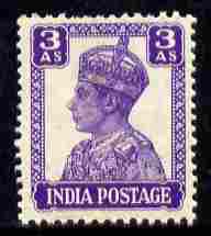 India 1940-43 KG6 def 3a bright violet fine unmounted mint, SG 271, stamps on , stamps on  kg6 , stamps on 