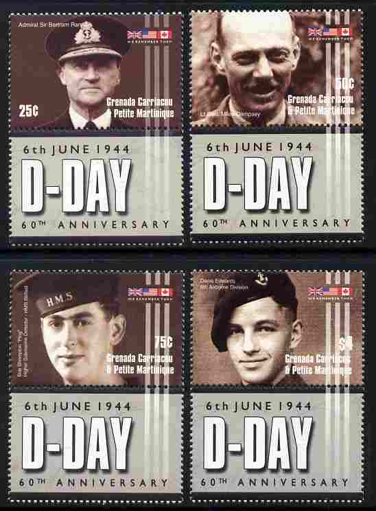 Grenada - Grenadines 2004 60th Anniversary of D-Day perf set of 4 each se-tenant with label unmounted mint SG 3678-81, stamps on , stamps on  ww2 , stamps on submarines, stamps on militaria