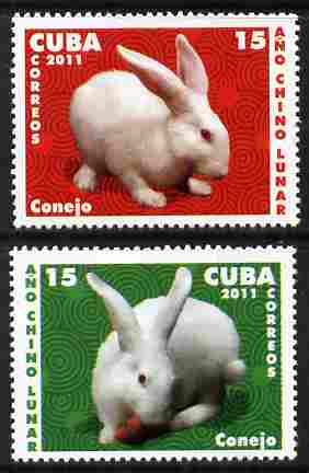 Cuba 2011 Chinese New Year - Year of the Rabbit perf set of 2 unmounted mint , stamps on lunar, stamps on rabbits, stamps on animals
