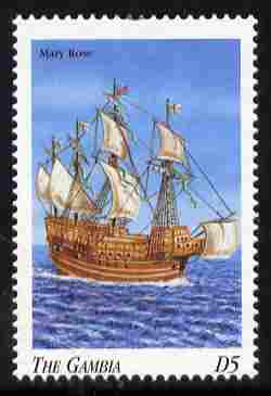 Gambia 1998 Ships - Mary Rose 5D unmounted mint SG 2907, stamps on ships, stamps on 