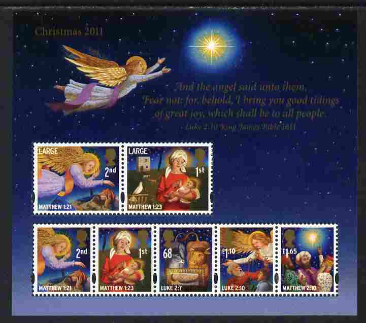 Great Britain 2011 Christmas perf sheetlet containing set of 7 values unmounted mint , stamps on christmas, stamps on angels, stamps on 
