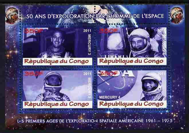 Congo 2011 50th Anniv of First Man in Space - USA #01 perf sheetlet containing 4 values unmounted mint, stamps on space, stamps on rockets, stamps on americana