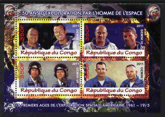 Congo 2011 50th Anniv of First Man in Space - USA #02 perf sheetlet containing 4 values unmounted mint, stamps on , stamps on  stamps on space, stamps on  stamps on rockets, stamps on  stamps on americana