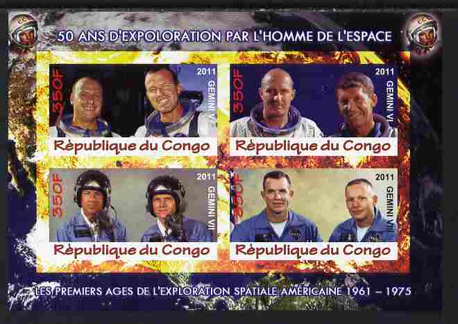 Congo 2011 50th Anniv of First Man in Space - USA #02 imperf sheetlet containing 4 values unmounted mint, stamps on , stamps on  stamps on space, stamps on  stamps on rockets, stamps on  stamps on americana