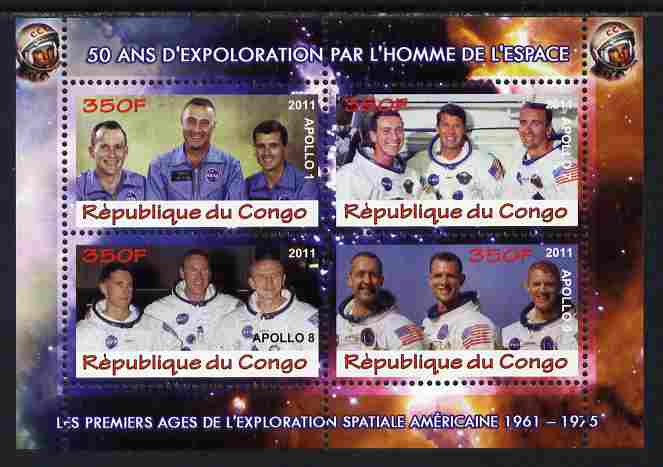 Congo 2011 50th Anniv of First Man in Space - USA #06 perf sheetlet containing 4 values unmounted mint, stamps on space, stamps on rockets, stamps on americana