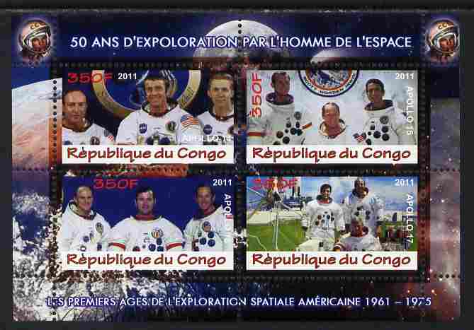 Congo 2011 50th Anniv of First Man in Space - USA #08 perf sheetlet containing 4 values unmounted mint, stamps on space, stamps on rockets, stamps on americana