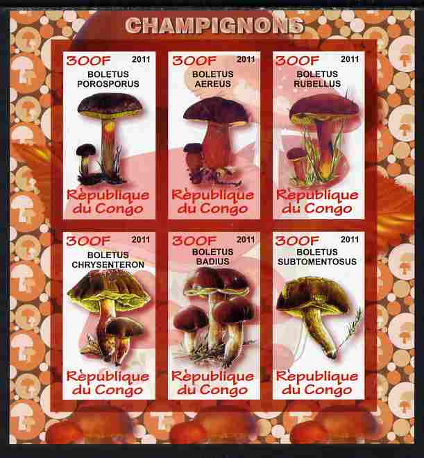 Congo 2011 Fungi imperf sheetlet containing 6 values unmounted mint, stamps on fungi