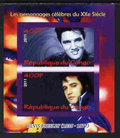 Congo 2011 Elvis Presley imperf sheetlet containing 2 values unmounted mint, stamps on , stamps on  stamps on personalities, stamps on  stamps on elvis, stamps on  stamps on music, stamps on  stamps on films, stamps on  stamps on cinema, stamps on  stamps on movies, stamps on  stamps on pops, stamps on  stamps on rock