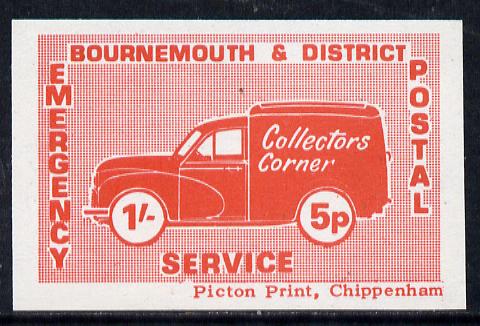 Cinderella - Great Britain 1971 Bournemouth & District Emergency Postal Service Collectors Corner Morris Van dual value 1s - 5p in red on white paper unmounted mint , stamps on cars, stamps on postal, stamps on cinderella, stamps on strike, stamps on morris, stamps on trucks