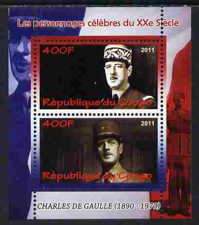 Congo 2011 Charles de Gaulle perf sheetlet containing 2 values unmounted mint, stamps on personalities, stamps on de gaulle, stamps on constitutions, stamps on  ww2 , stamps on militaria