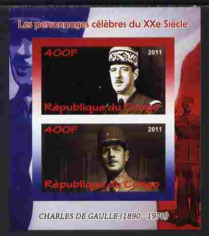 Congo 2011 Charles de Gaulle imperf sheetlet containing 2 values unmounted mint, stamps on personalities, stamps on de gaulle, stamps on constitutions, stamps on  ww2 , stamps on militaria