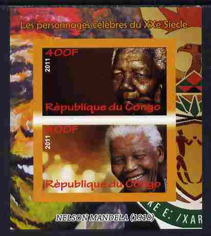 Congo 2011 Nelson Mandela imperf sheetlet containing 2 values unmounted mint, stamps on , stamps on  stamps on personalities, stamps on  stamps on mandela, stamps on  stamps on nobel, stamps on  stamps on peace, stamps on  stamps on racism, stamps on  stamps on human rights