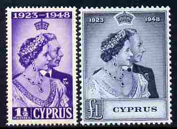 Cyprus 1948 KG6 Royal Silver Wedding set of 2 unmounted mint SG 166-7, stamps on royalty, stamps on silver wedding, stamps on  kg6 , stamps on 