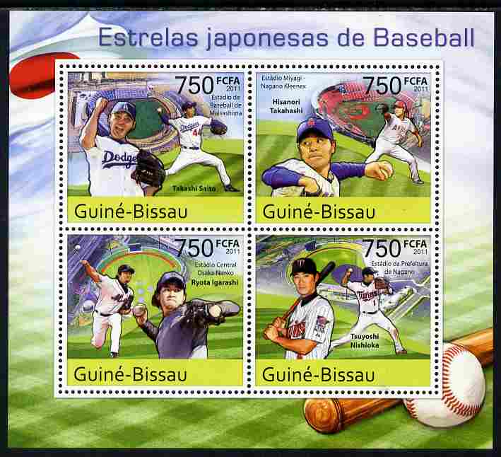 Guinea - Bissau 2011 Japanese Baseball Stars perf sheetlet containing 4 values unmounted mint , stamps on personalities, stamps on sport, stamps on baseball