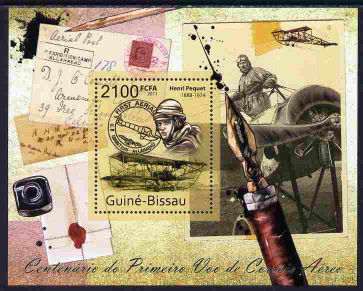 Guinea - Bissau 2011 Centenary of First Airmail Flight perf s/sheet unmounted mint , stamps on aviation, stamps on postal, stamps on stanmp on stamp, stamps on stampon, stamps on 