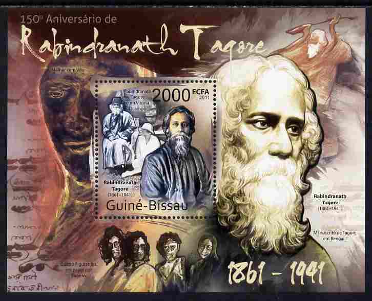 Guinea - Bissau 2011 150th Birth Anniversary of Rabindranath Tagore (poet) perf s/sheet unmounted mint , stamps on personalities, stamps on literature, stamps on poetry, stamps on 