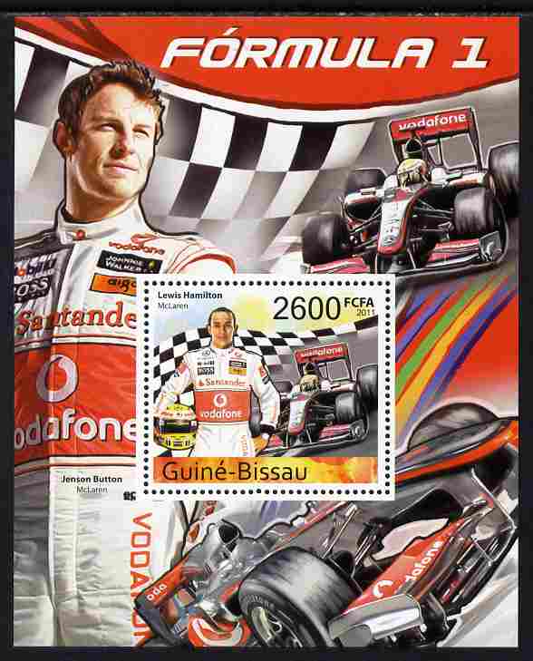 Guinea - Bissau 2011 Formula 1 - Lewis Hamilton perf s/sheet unmounted mint , stamps on personalities, stamps on  f1 , stamps on formula 1, stamps on cars, stamps on racing cars