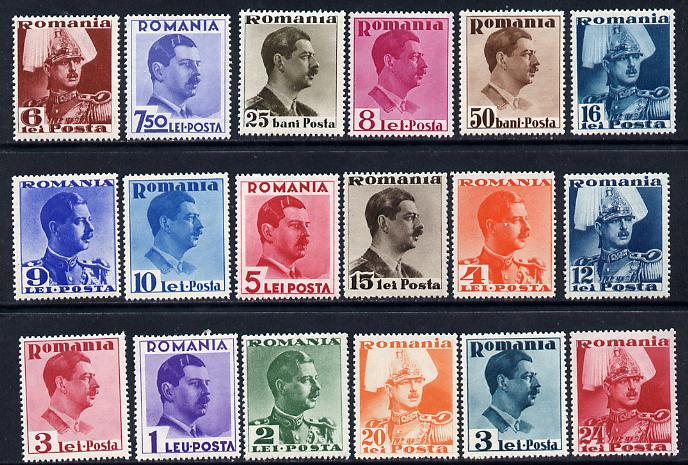 Rumania 1935 King Carol II portraits set of 18 values unmounted mint, SG 1310-28, Mi 489-507, stamps on , stamps on  stamps on royalty