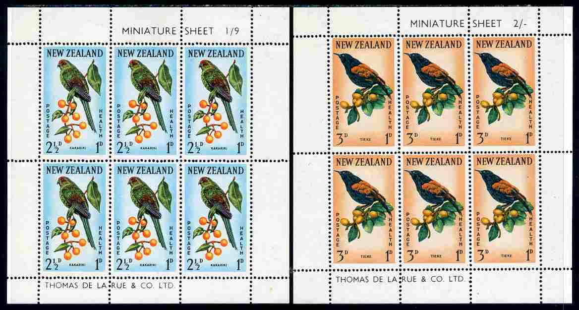 New Zealand 1962 Health - Birds set of 2 m/sheets unmounted mint, SG MS 813b, stamps on birds, stamps on parrots, stamps on 