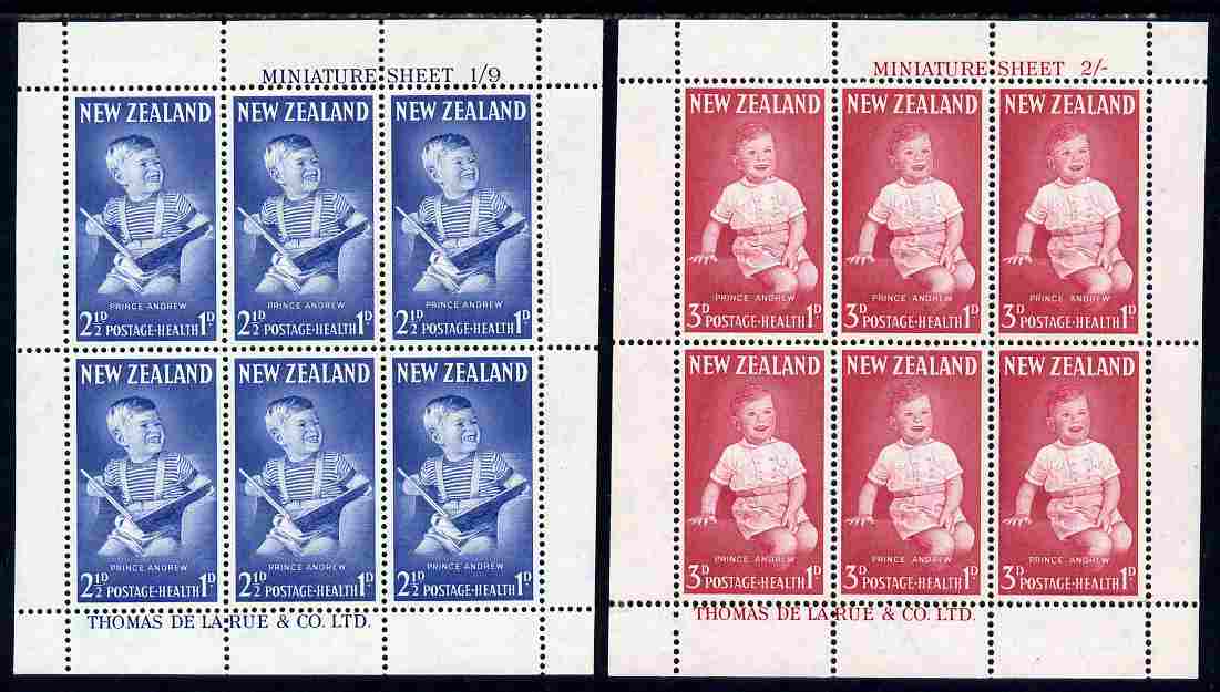 New Zealand 1963 Health - Prince Andrew perf set of 2 m/sheets unmounted mint, SG MS 816a, stamps on royalty, stamps on andrew