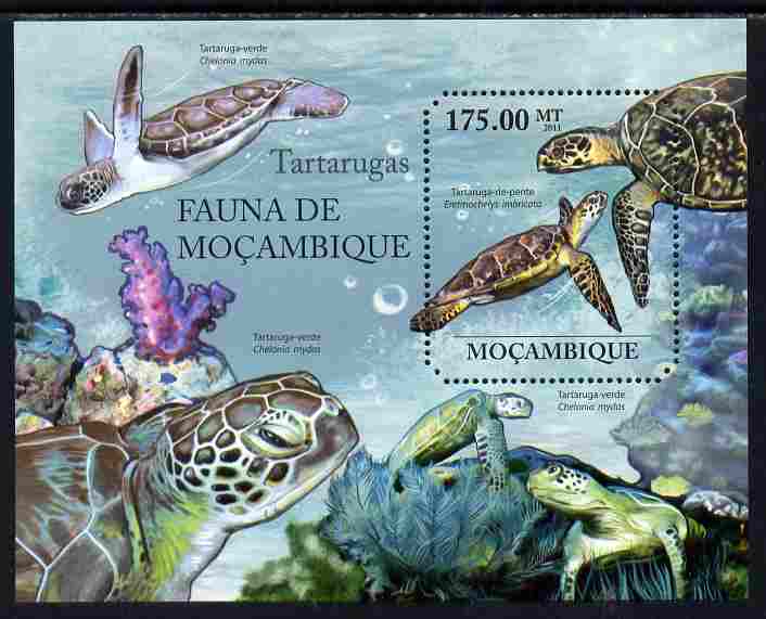 Mozambique 2011 Turtles perf m/sheet containing octagonal shaped value unmounted mint, stamps on shaped, stamps on animals, stamps on turtles, stamps on marine life