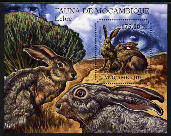 Mozambique 2011 Hares perf m/sheet containing octagonal shaped value unmounted mint, stamps on shaped, stamps on animals, stamps on hares