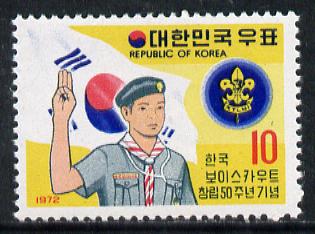 South Korea 1972 Scout Anniversary unmounted mint SG 1022*, stamps on scouts