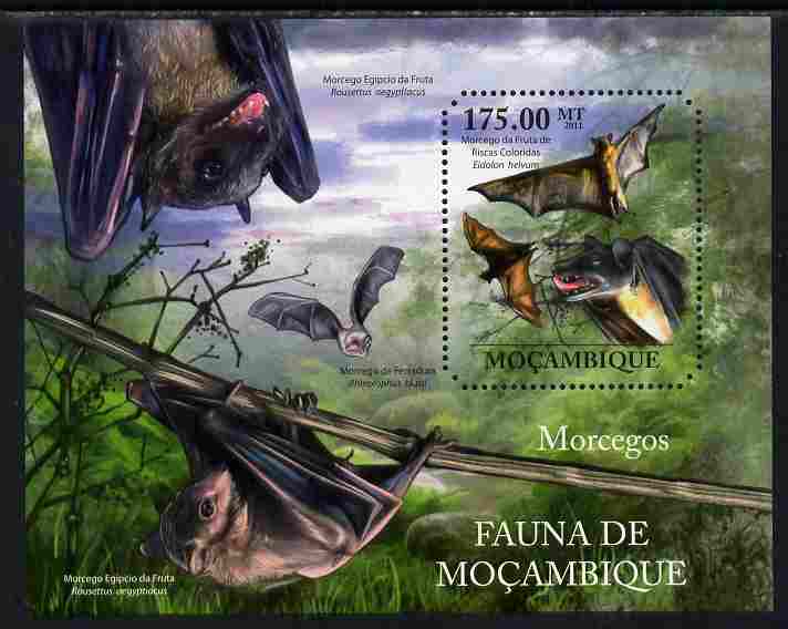 Mozambique 2011 Bats perf m/sheet containing octagonal shaped value unmounted mint, stamps on shaped, stamps on animals, stamps on mammals, stamps on bats