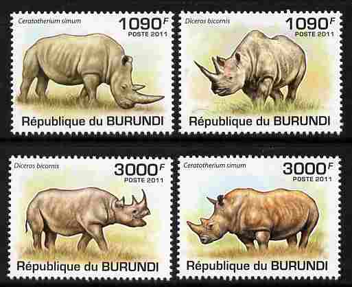 Burundi 2011 Rhinos perf set of 4 values unmounted mint , stamps on animals, stamps on rhinos