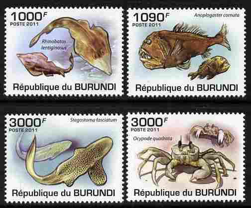 Burundi 2011 Marine Life perf set of 4 values unmounted mint , stamps on marine life, stamps on fish, stamps on sharks, stamps on coral