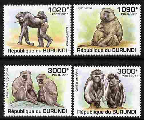 Burundi 2011 Primates perf set of 4 values unmounted mint , stamps on animals, stamps on apes