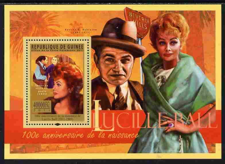 Guinea - Conakry 2011 Birth Centenary of Lucille Ball perf s/sheet unmounted mint Michel BL 1958, stamps on personalities, stamps on films, stamps on cinema, stamps on movies, stamps on women, stamps on  tv , stamps on 