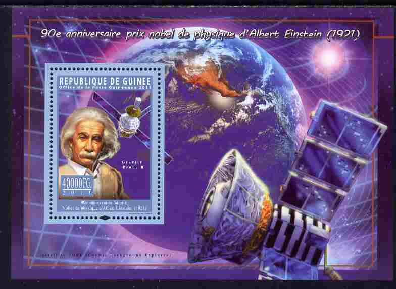 Guinea - Conakry 2011 Albert Einstein - 90th Anniversary of receiving Nobel Prize for Physics perf s/sheet unmounted mint Michel BL 1963, stamps on personalities, stamps on einstein, stamps on science, stamps on physics, stamps on nobel, stamps on maths, stamps on space, stamps on judaica, stamps on atomics, stamps on mathematics, stamps on judaism, stamps on satellites