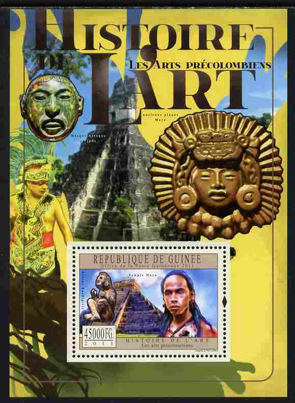 Guinea - Conakry 2011 History of Art - Pre-Columbian Art perf sp/sheet unmounted mint, stamps on arts, stamps on 