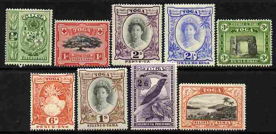 Tonga 1942-49 Pictorial set of 9 complete Script CA mounted mint SG 74-82, stamps on 