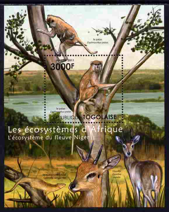 Togo 2011 Ecosystem of Africa - The Niger River perf s/sheet unmounted mint , stamps on environment, stamps on animals, stamps on apes, stamps on 
