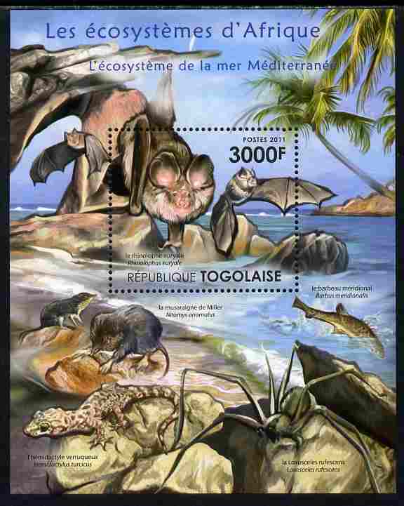 Togo 2011 Ecosystem of Africa - The Mediterranean Sea perf s/sheet unmounted mint , stamps on environment, stamps on animals, stamps on fish, stamps on bats, stamps on spiders, stamps on lizards, stamps on reptiles