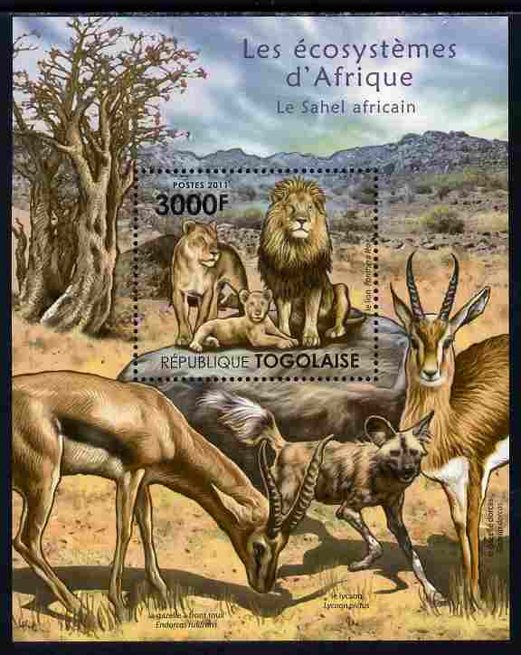 Togo 2011 Ecosystem of Africa - The Sahel Region perf s/sheet unmounted mint , stamps on environment, stamps on animals, stamps on lions, stamps on cats, stamps on ovine, stamps on dogs
