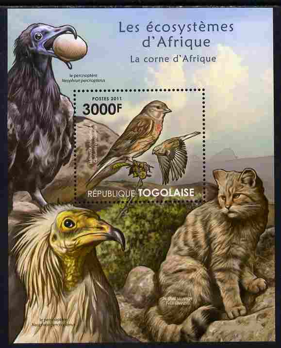 Togo 2011 Ecosystem of Africa - The Horn of Africa perf s/sheet unmounted mint , stamps on environment, stamps on animals, stamps on cats, stamps on birds, stamps on birds of prey