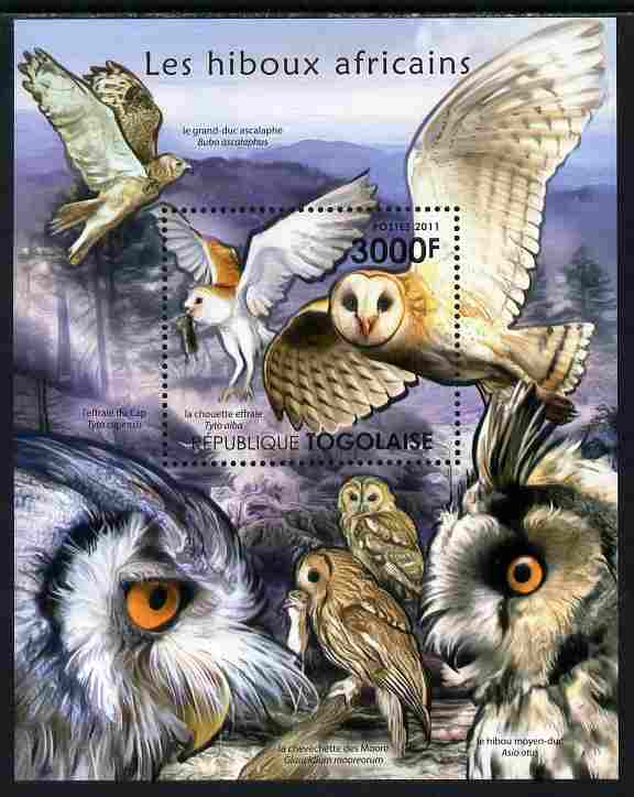 Togo 2011 Owls of Africa perf s/sheet unmounted mint , stamps on , stamps on  stamps on birds, stamps on  stamps on birds of prey, stamps on  stamps on owls