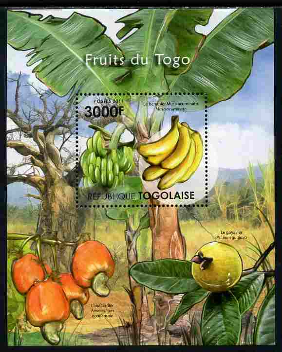Togo 2011 Fruits of Togo perf s/sheet unmounted mint , stamps on food, stamps on fruit, stamps on bananas, stamps on trees