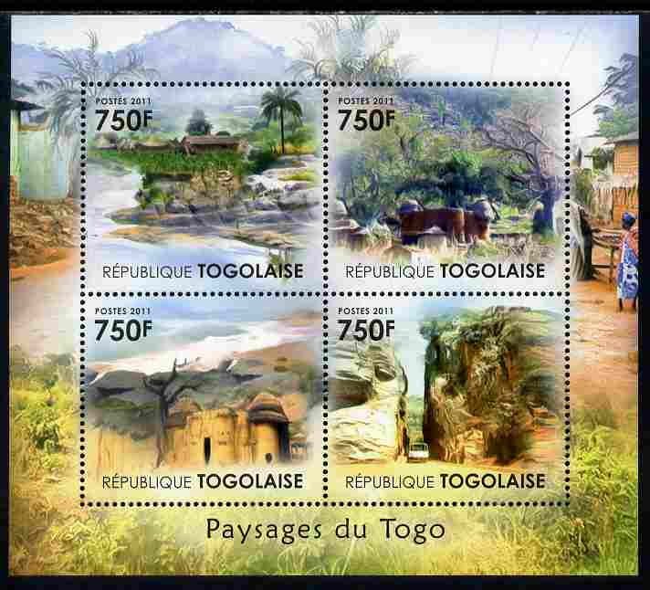 Togo 2011 Landscapes of Togo perf sheetlet containing 4 values unmounted mint , stamps on tourism, stamps on trees