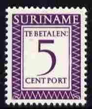 Surinam 1956 Postage Due 5c deep lilac unmounted mint, SG D439 (Blocks available price pro-rata), stamps on postage due