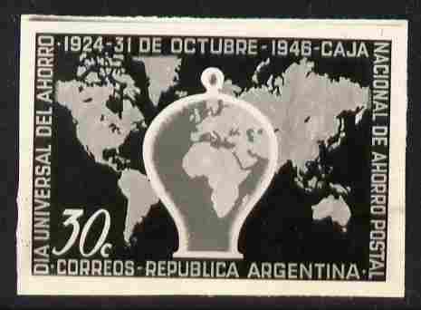 Argentine Republic 1946 Annual Savings Day 30c twice stamp-size black & white photographic proof of issued stamp as SG 788, stamps on maps, stamps on finances