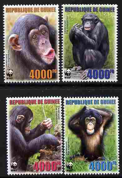 Guinea - Conakry 2007 WWF - Chimpanzee perf set of 4 unmounted mint. Note this item is privately produced and is offered purely on its thematic appeal, stamps on , stamps on  wwf , stamps on animals, stamps on apes, stamps on chimps