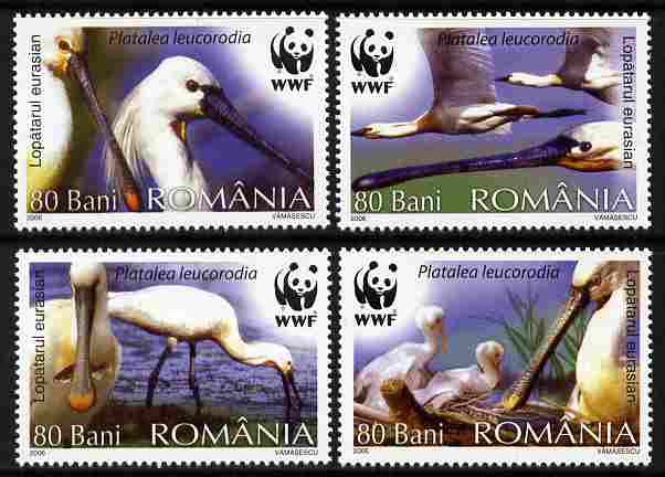 Rumania 2006 WWF - Eurasian Spoonbill perf set of 4 unmounted mint, stamps on , stamps on  wwf , stamps on birds